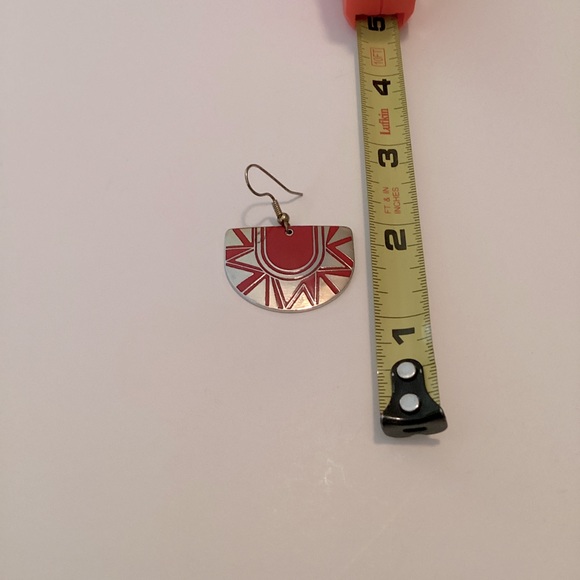 Laurel Burch Gold Tone Red Enamel Aztec Style Dangle Earrings Vintage EUC - Picture 6 of 6